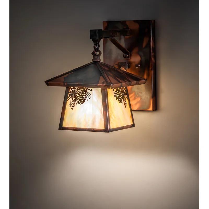 Copper Finish 1-Light Sconce with Beige Glass Shade