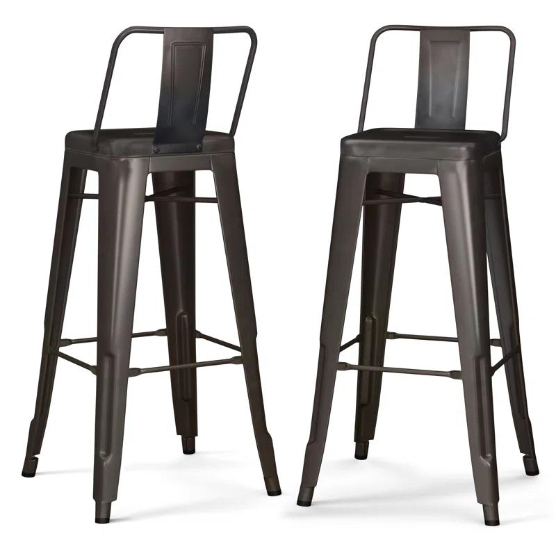 Rayne Industrial Black Metal Bar Stool with Curved Back - Set of 2