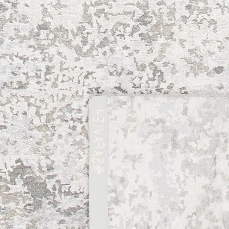 17 Stories Tiffany Hand Knotted Wool/Cotton/Viscose Abstract Rug in Gray/Silver