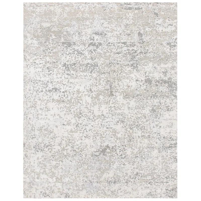 17 Stories Tiffany Hand Knotted Wool/Cotton/Viscose Abstract Rug in Gray/Silver