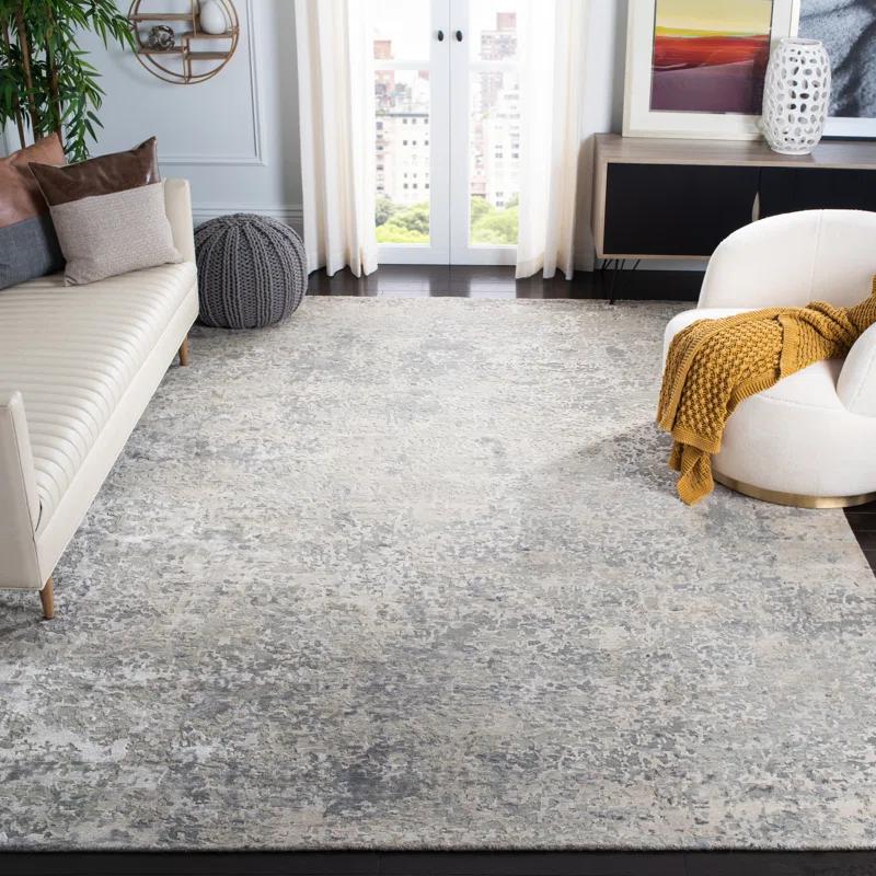 17 Stories Tiffany Hand Knotted Wool/Cotton/Viscose Abstract Rug in Gray/Silver