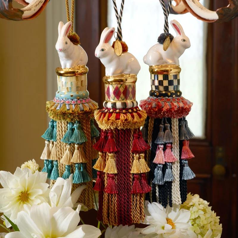 Courtly Check Handcrafted Rabbit Tassel with Ceramic Head
