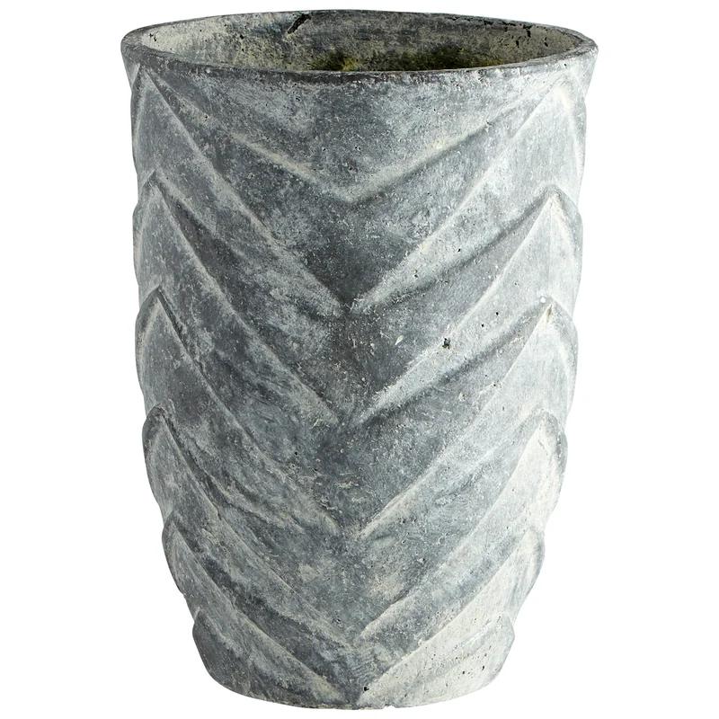 Pewter Gray Ceramic Chevron Pattern Planter, 15"