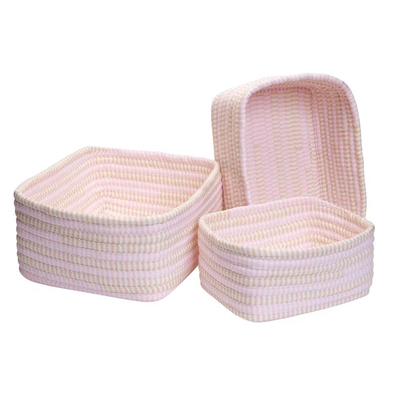 Canvas Pink Braided Rectangular Nesting Basket Set, 3-Piece