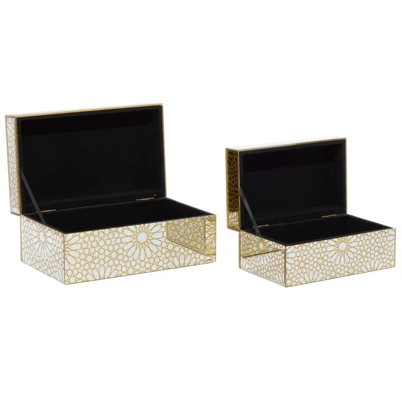 Gold and Silver Glossy Wood Rectangular Jewelry Box Set