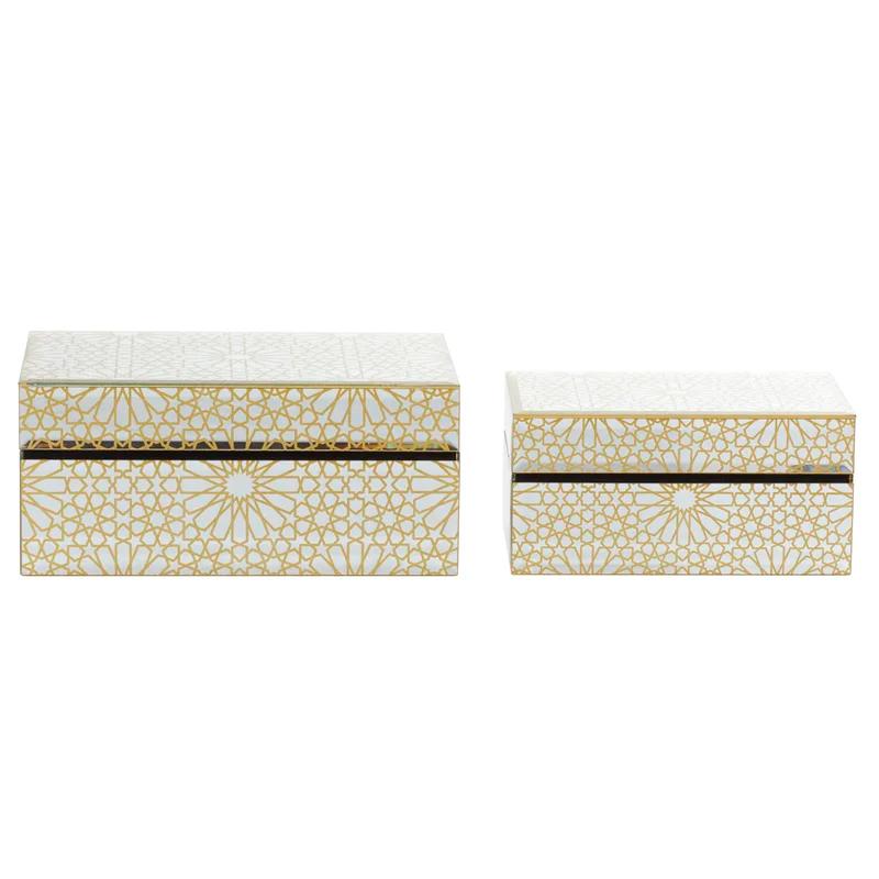 Gold and Silver Glossy Wood Rectangular Jewelry Box Set