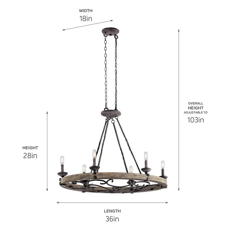 Rustic Country Grey 36" Wagon Wheel Ambient Chandelier