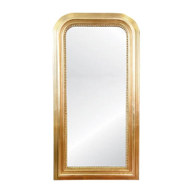 Gold Leaf Rectangular Wood Floor Mirror with Bead Detail