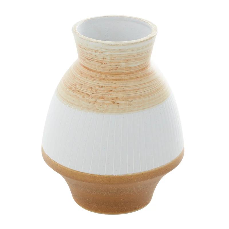 Coastal Serenity Brown and Terracotta Striped Ceramic Vase