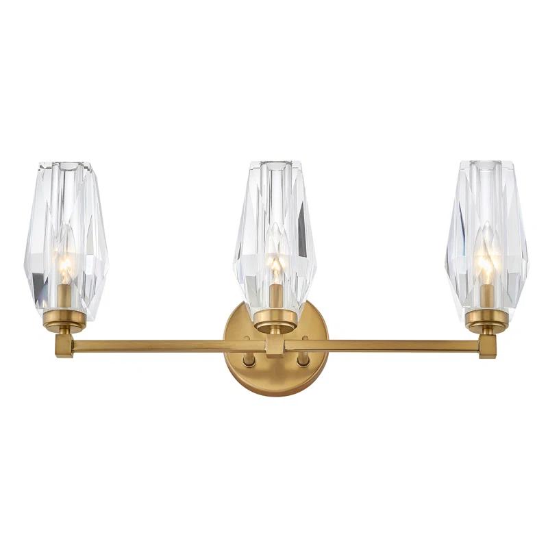 Hinkley Ana 3-Light Bath Vanity w/ Faceted Heavy-Cut Diamond-Shaped Crystal Shades - Heritage Brass