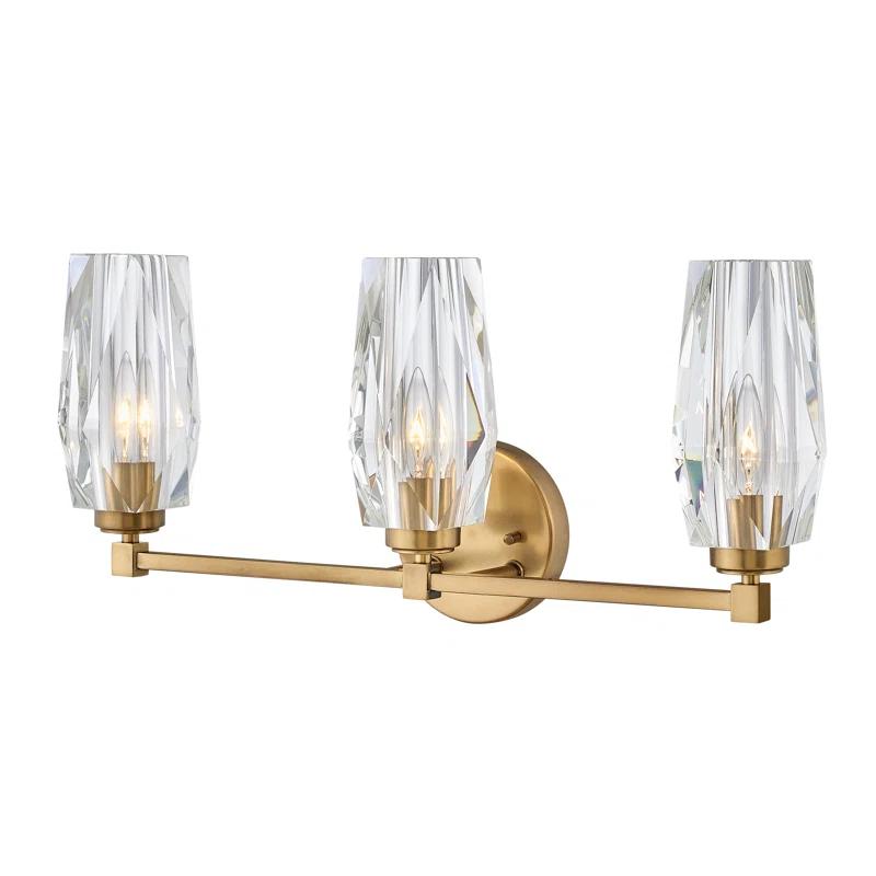 Hinkley Ana 3-Light Bath Vanity w/ Faceted Heavy-Cut Diamond-Shaped Crystal Shades - Heritage Brass