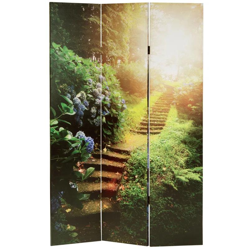Millwood Pines 6 Ft. Tall Double Sided Stairway To Heaven Canvas Room Divider 3 Panel Freestanding Folding Privacy Screen Partition And Separator For Modern And Contemporary Bedroom Home Office Studio
