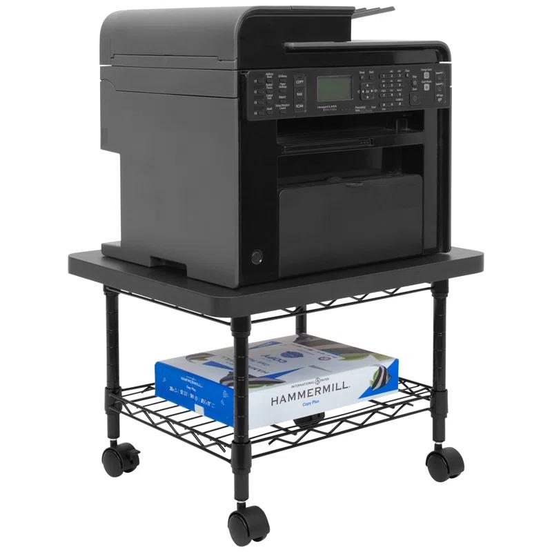 Sleek Black Steel 2-Tier Under-Desk Printer Cart with Wheels