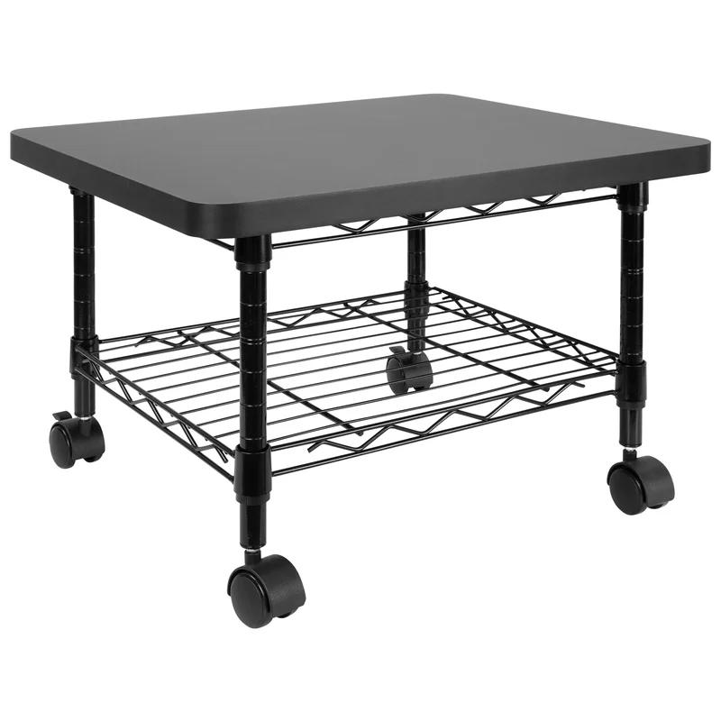 Sleek Black Steel 2-Tier Under-Desk Printer Cart with Wheels