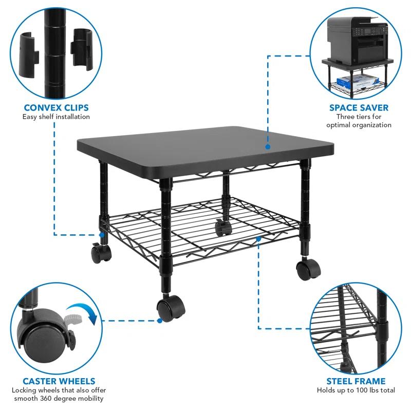 Mount-It! Under Desk Printer Stand with Wheels & Storage Shelf for Office and Home Use, 2 Tiers