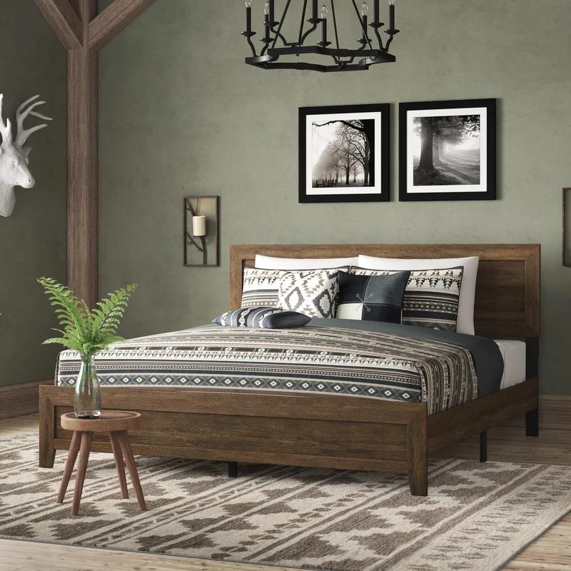 Elegant Oak Queen Bed with Upholstered Headboard and Storage Drawer