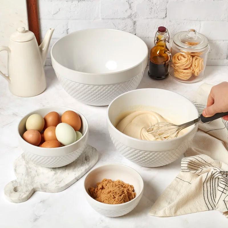 White Ceramic Hobnail 4-Piece Mixing Bowl Set