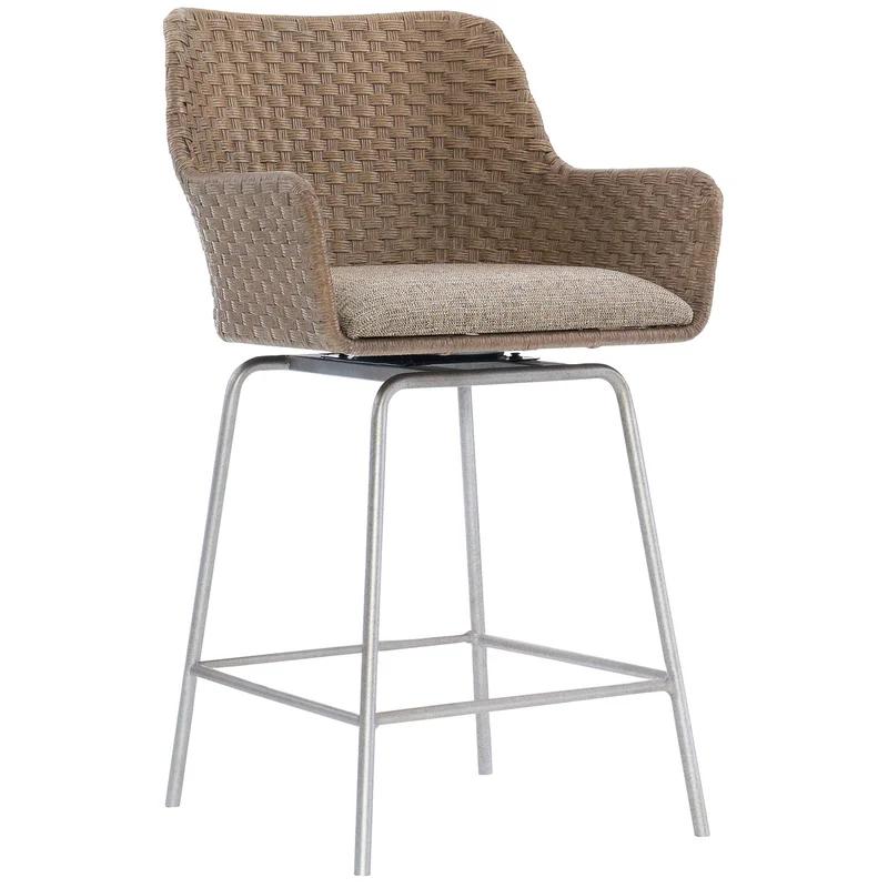 Transitional Gray Mist Swivel Counter Stool with Leather Seat