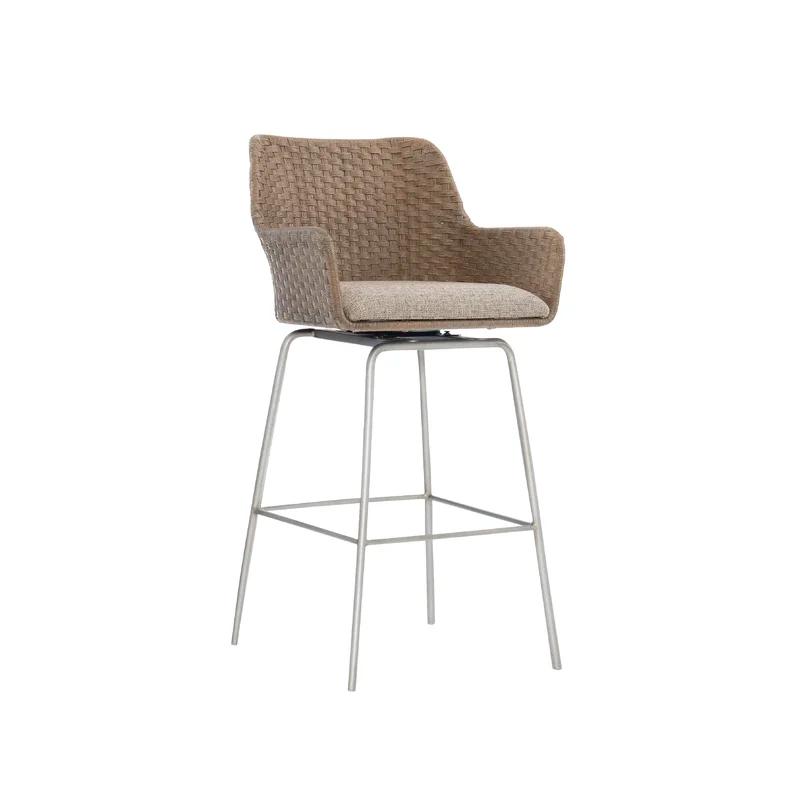 Transitional Meade Swivel Bar Stool in Beige and Gray