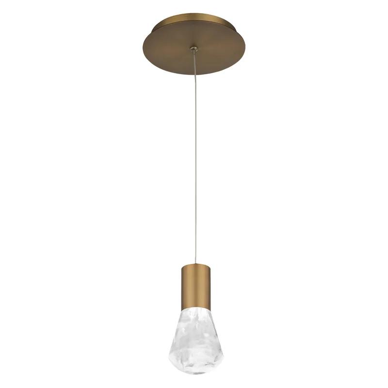 Eden Cloudy Crystal 1-Light LED Mini Pendant in Aged Brass