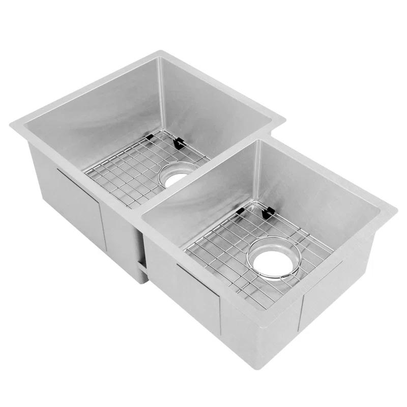 ZLINE 32 in. Jackson Undermount Double Bowl Satin Stainless Steel Kitchen Sink with Bottom Grid