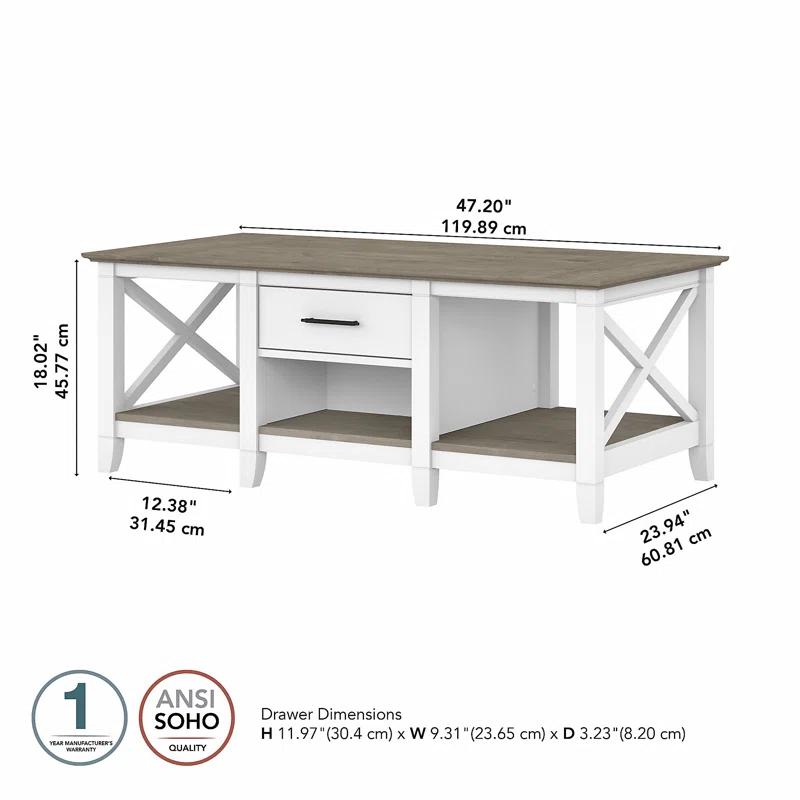 Modern Farmhouse Rectangular Coffee Table with Storage in Shiplap Gray & Pure White