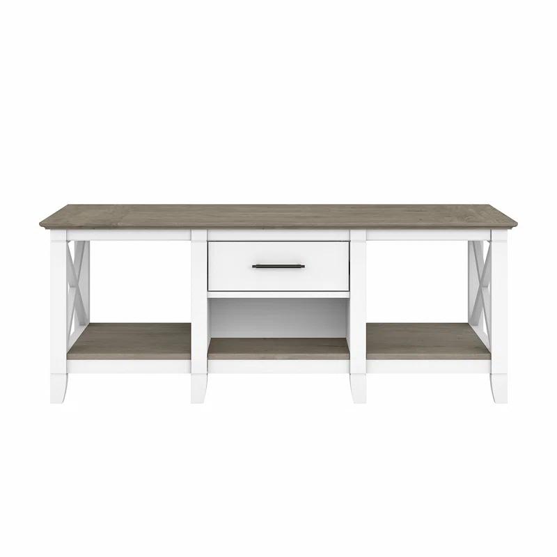 Modern Farmhouse Rectangular Coffee Table with Storage in Shiplap Gray & Pure White