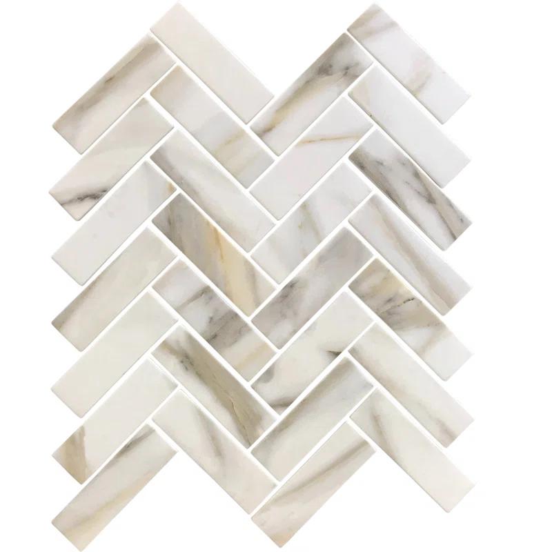 Apollo Tile   10 pack 11-in x 12.6-in White Beige Matte Finished Recycled Glass Herringbone Mosaic Tile (9.63 Sq ft/case)