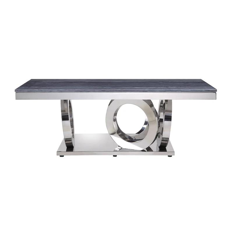 Luxe Mirrored 54'' Marble Top Coffee Table with Stainless Steel Frame