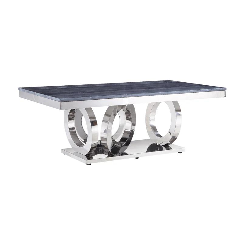 Luxe Mirrored 54'' Marble Top Coffee Table with Stainless Steel Frame
