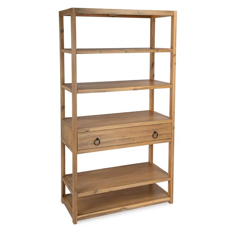 Adjustable Lark 70'' Black Wood Bookcase with Metallic Accents