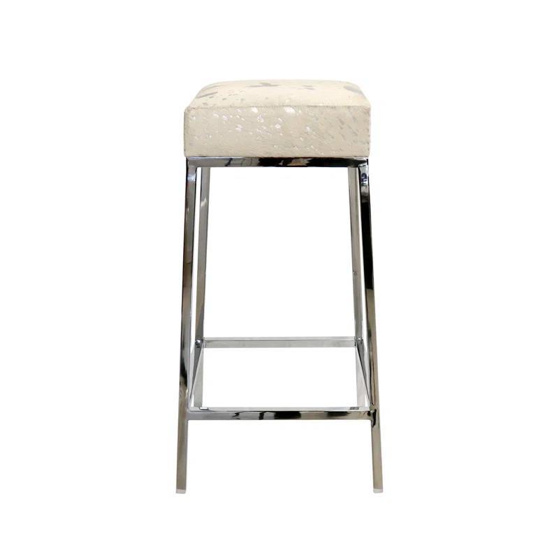 Pasargad Safari Stainless Steel & Cowhide Bar Stool