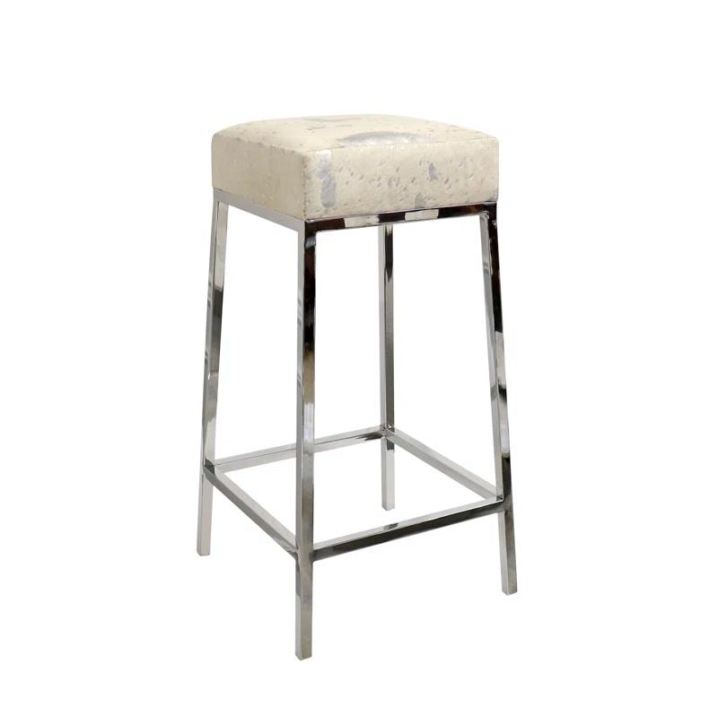 Pasargad Safari Stainless Steel & Cowhide Bar Stool