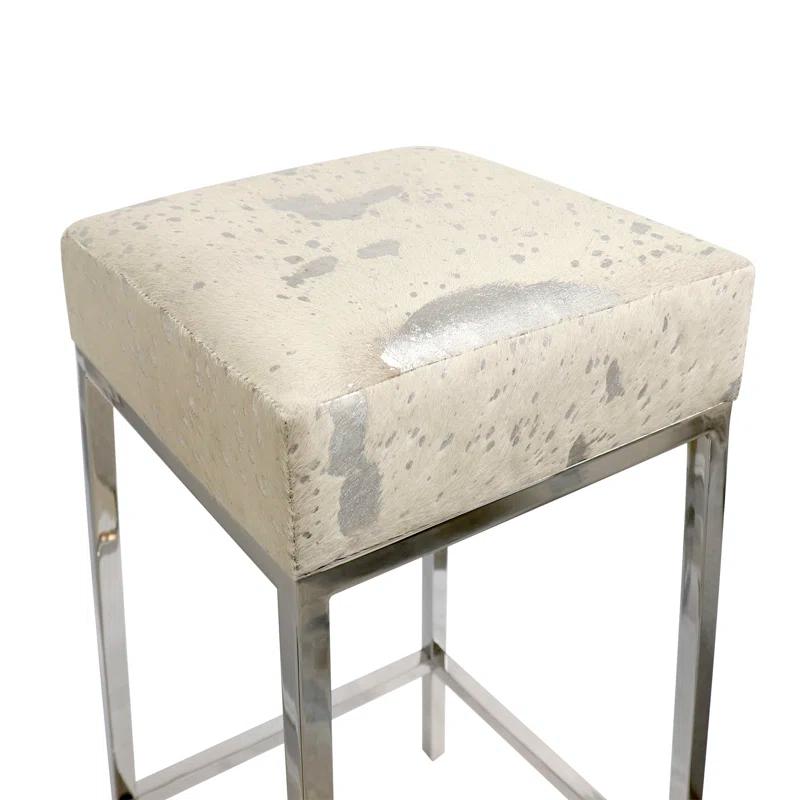 Pasargad Safari Stainless Steel & Cowhide Bar Stool
