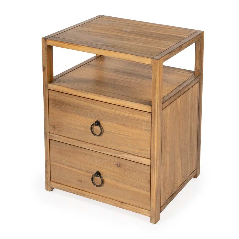 Lark Natural Wood 2-Drawer Nightstand with Open Shelf