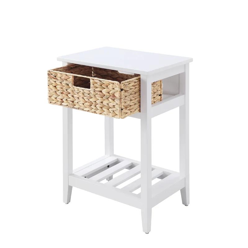 Chinu White & Natural Wood Square End Table with Storage