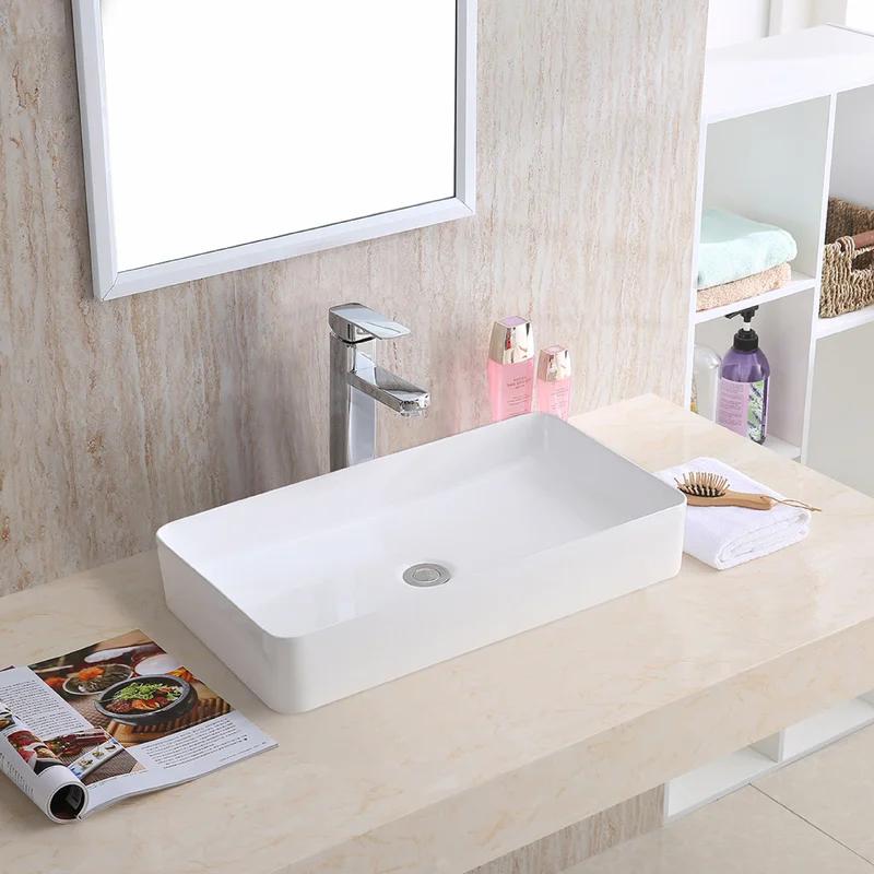 Valera 24" White Ceramic Rectangular Vessel Bathroom Sink