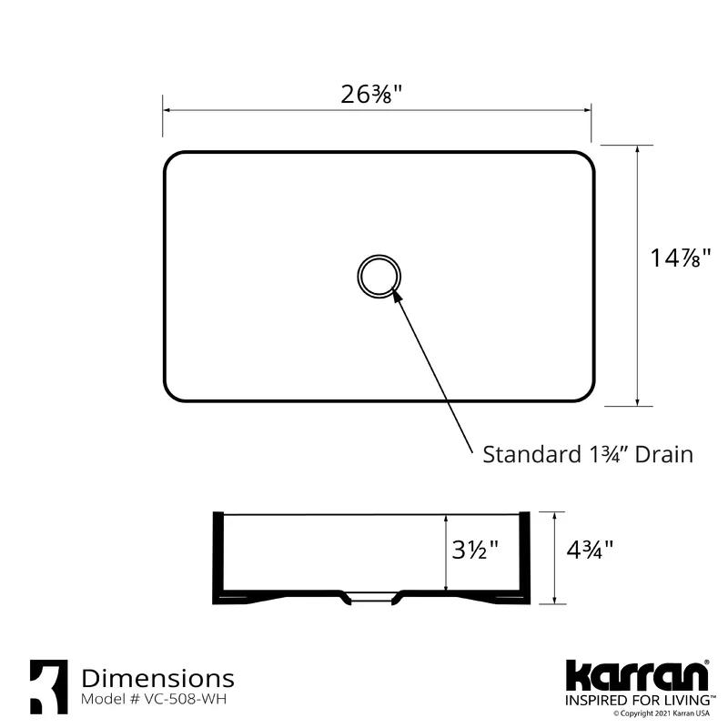 Valera 26-Inch White Ceramic Rectangular Vessel Sink