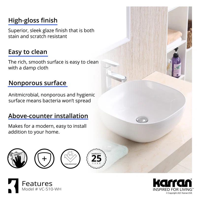 Karran Valera 17 In. Vitreous China Square Vessel Bathroom Sink