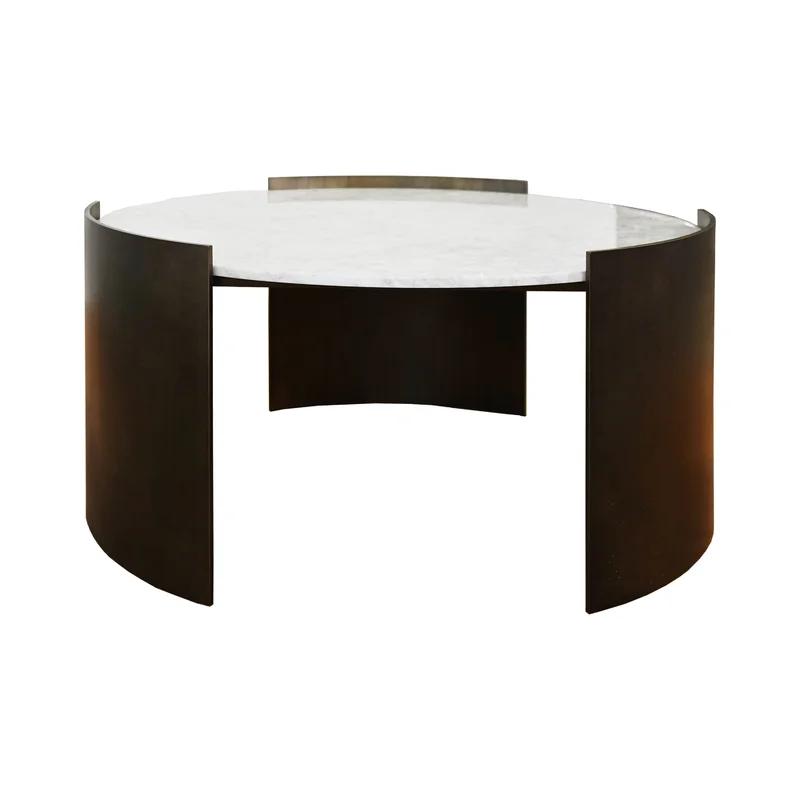 Contemporary 36'' Round Marble Top Coffee Table in Painted Bronze