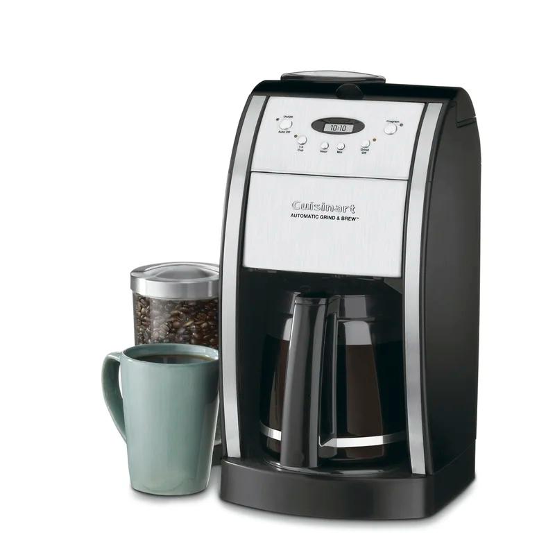 Elegant 12-Cup Black Chrome Programmable Coffeemaker with Grinder & Water Filter