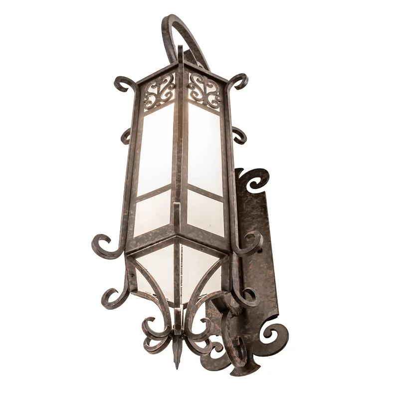 Elegant Chocolate Lantern Wall Sconce with Frosted Seeded Glass