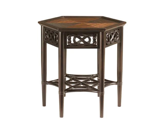 Royal Kahala 54" Transitional Round Black/Brown Mahogany Dining Table with Glass Top