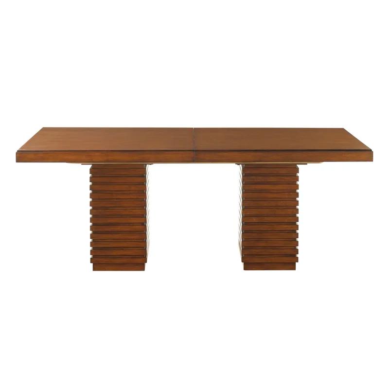 Transitional Extendable Brown Wood Dining Table for Eight