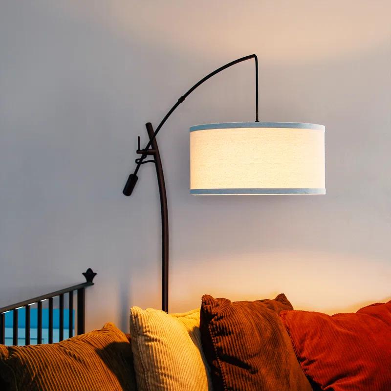 Brightech Grayson 84" Mid-Century Modern Height-Adjustable LED Arc Floor Lamp with Bronze Finish and Beige Cotton Fabric Drum Shade, Bulb Included