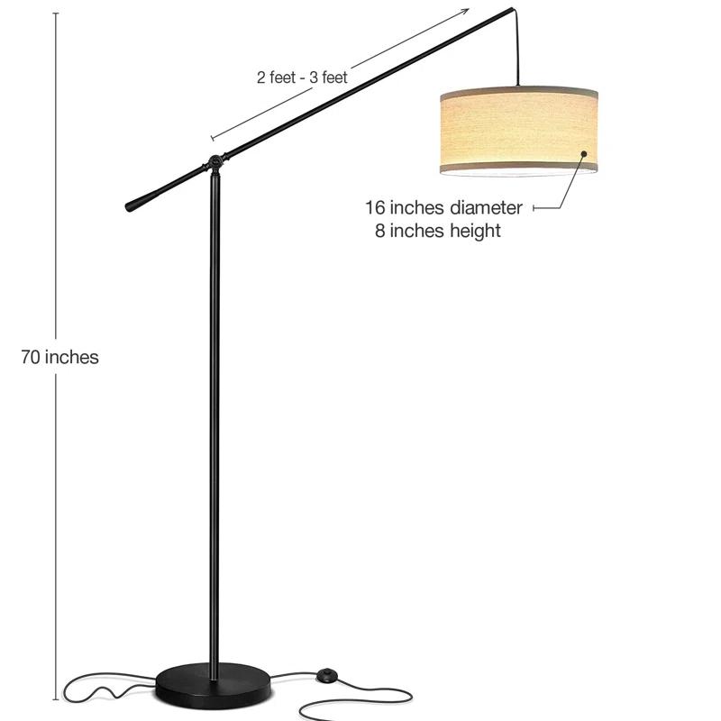 Brightech Hudson 70 in. Modern Height Adjustable LED Floor Lamp with Beige Fabric Drum Shade