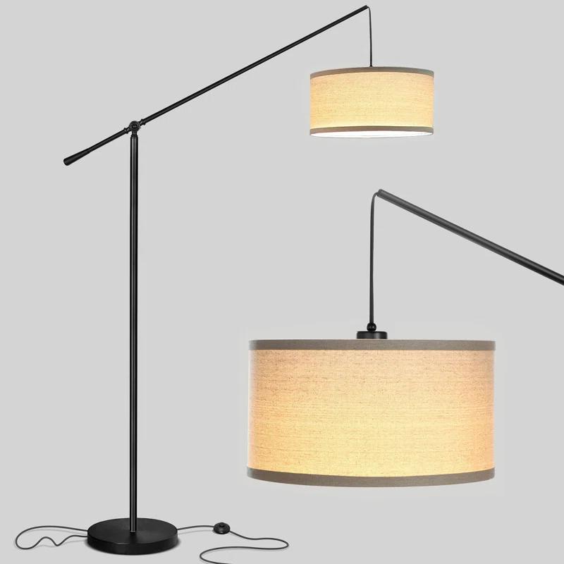 Brightech Hudson 70 in. Modern Height Adjustable LED Floor Lamp with Beige Fabric Drum Shade