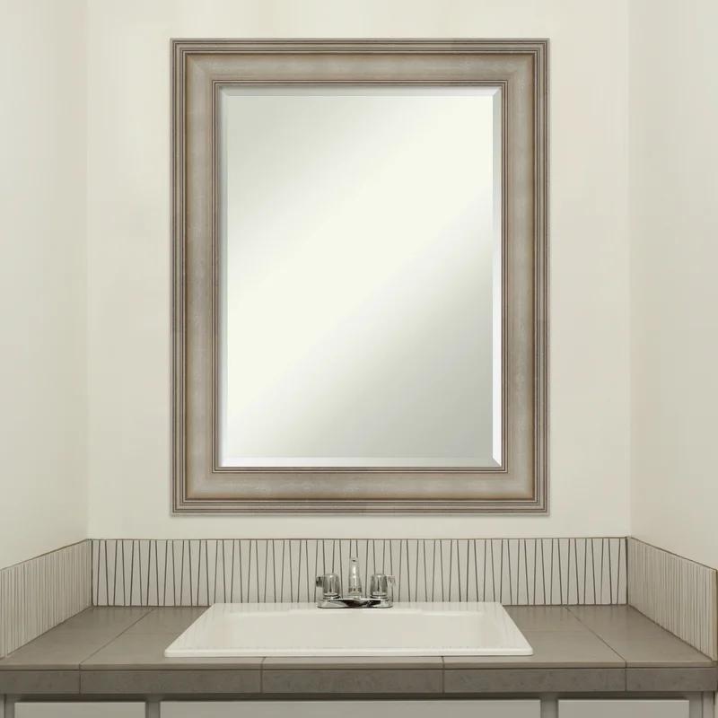 Mezzanine Antique Silver 29" x 23" Beveled Wood Bathroom Vanity Mirror