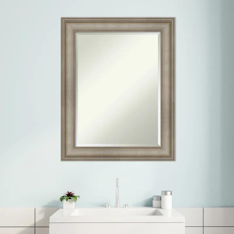 Mezzanine Antique Silver 29" x 23" Beveled Wood Bathroom Vanity Mirror