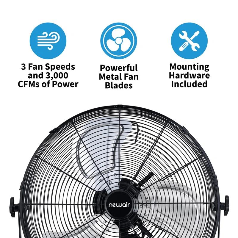 Newair Newair 20" High Velocity Wall Mount Fan, Heavy Duty Waterproof Outdoor Fan, Adjustable Tilt and 3 Speeds up to 4650 CFM, Pull Chain Switch